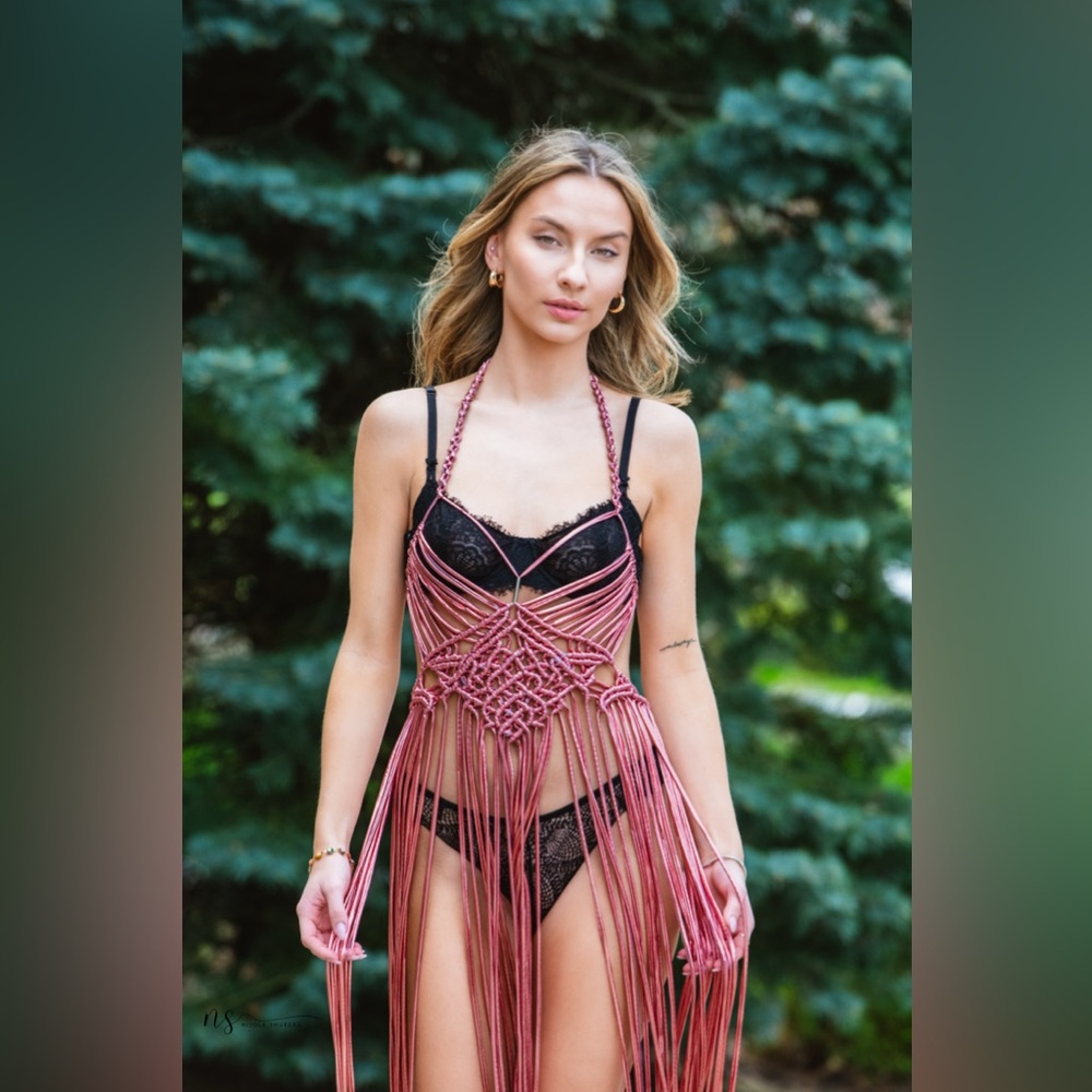 Original GoodVibeGoda Handmade Macramé Design Dress Fringe Cover-Up
